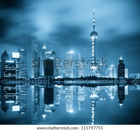 shanghai skyline at night,beautiful night view from north bund