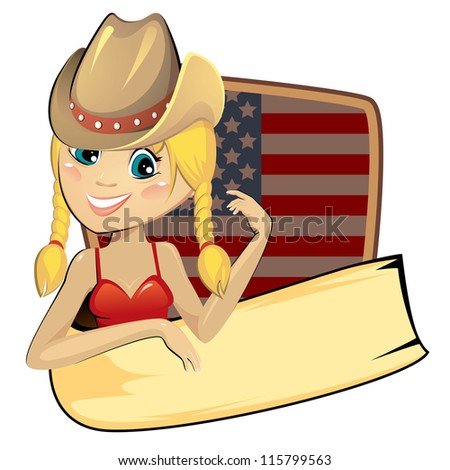 American banner with cowgirl and american flag