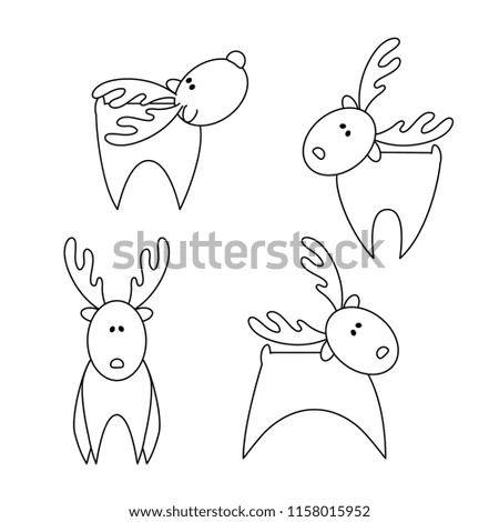 vector contour christmas set simple childish cartoon reindeer cartoon coloring book