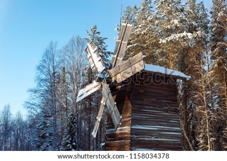 Russia winter cold, holiday day , Malye Korely, wood architecture, travel 
