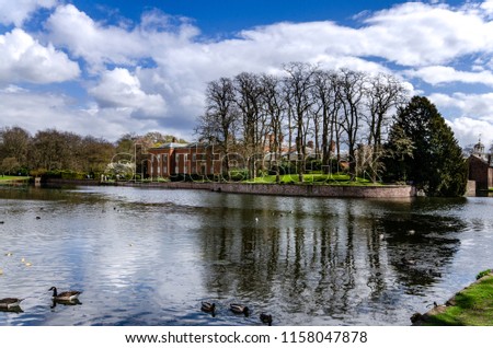 Stunning landscape of Dunham Massey, old historical stately home near Manchester, the National Trust, national parks, NT Royalty-Free Stock Photo #1158047878