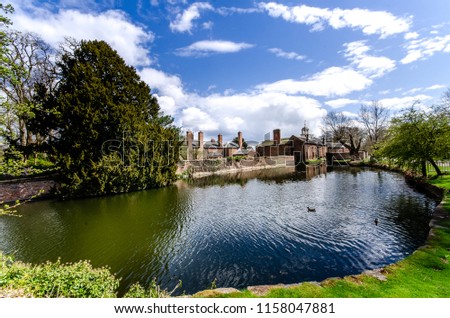 Stunning landscape of Dunham Massey, old historical stately home near Manchester, the National Trust, national parks, NT Royalty-Free Stock Photo #1158047881