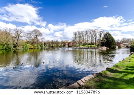 Stunning landscape of Dunham Massey, old historical stately home near Manchester, the National Trust, national parks, NT Royalty-Free Stock Photo #1158047896