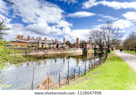 Stunning landscape of Dunham Massey, old historical stately home near Manchester, the National Trust, national parks, NT Royalty-Free Stock Photo #1158047908