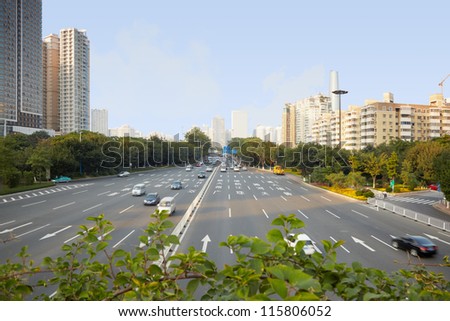 Twelve-lane highway in a modern big city.