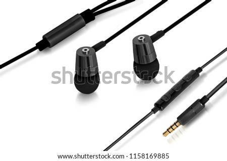 Dark black earphones with high quality sound buffers technology, unique sound that you can easily plug into the mobiles and laptops.