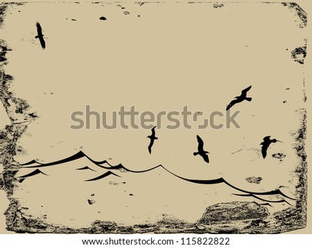 sea gulls silhouette on grunge background