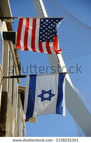 
Flags of the USA and Israel in Jerusalem