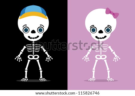 set of two kids skeletons, halloween