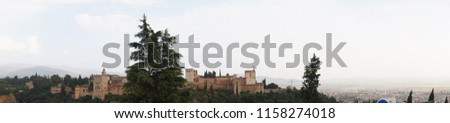 Panoramic view the Alhambra palace, Granada Spain 