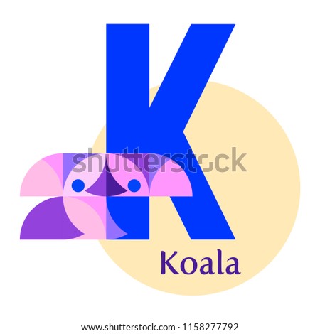 Cute children ABC. Letter K - Koala. Animal zoo alphabet