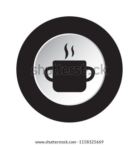round isolated black and white button icon - cooking pot with smoke