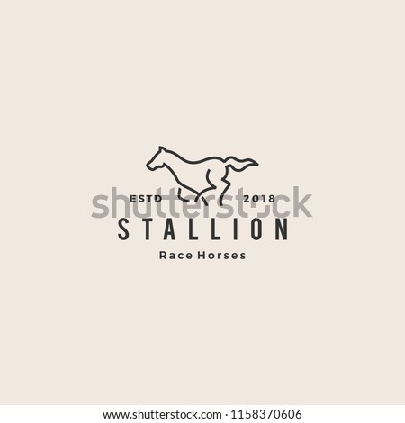 stallion horse running race logo hipster vintage line outline monoline vector
