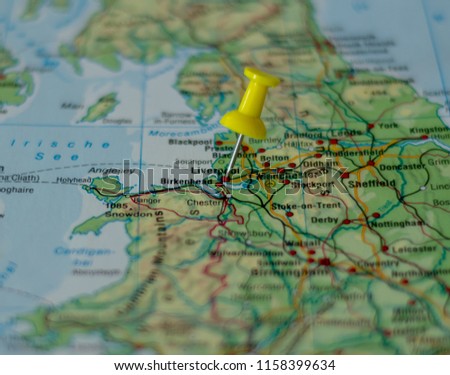 Liverpool in the UK marked with a pin