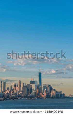 Downtown view of Manhattan taken fron New Jersey side over the Hudson River,