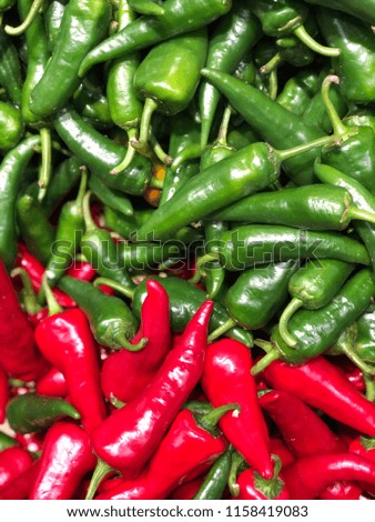 green and red chilli pepper harvest close up