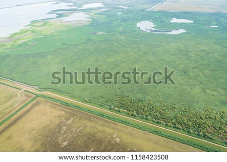 Aerial photography of Dutch landscape and nature reserve The Oostvaardersplassen