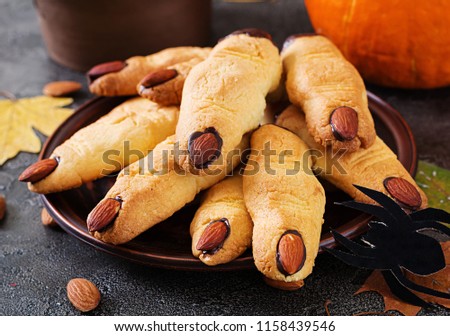 Cookies witch fingers, funny recipe for Halloween party.