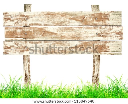 Wood signboard with grass