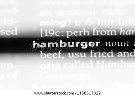 hamburger word in a dictionary. hamburger concept.