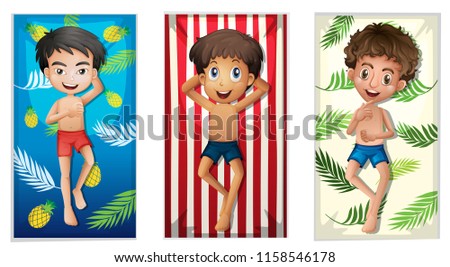 A set of boy on beach towel illustration