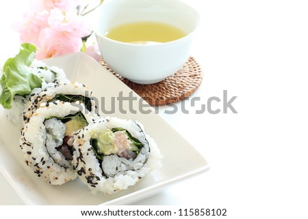 Japanese cuisine, california roll with Tuna and avocado on take out container for lunch image