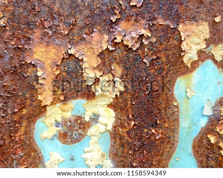 Laminated paint and rusty metal. cracks texture detail. Art of rust background concept.