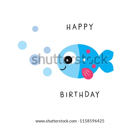 cute fish happy birthday card vector.