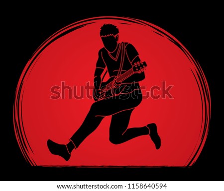 Musician playing electric guitar, Music band graphic vector.