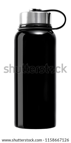 Black thermos bottle, thermobox, on white background, isolated