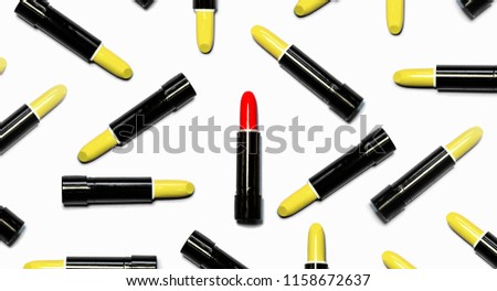 Set of yellow lipsticks with red in the center isolated on white color background. Colorful Tones, Lipstick tints palette, Makeup and Beauty. Beautiful Make-up concept. lipgloss.