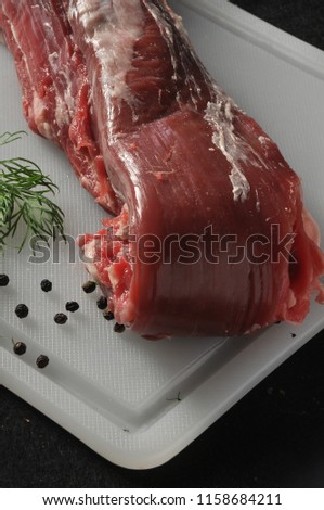 Fresh and raw veal meat.