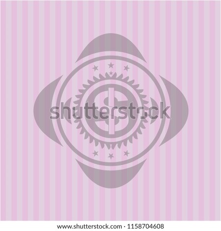money icon inside realistic pink emblem