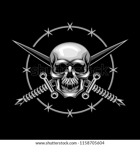 Skull and Cross Swords vector illustration Royalty-Free Stock Photo #1158705604