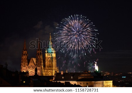 New Year in Prague city next to Prague Castle, St. Vitus Cathedral.