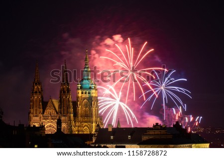 New Year in Prague city next to Prague Castle, St. Vitus Cathedral.