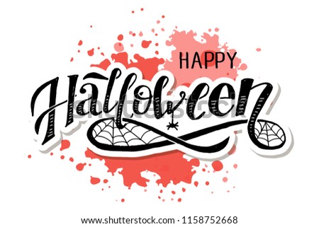 Happy Halloween lettering Calligraphy Brush Text Holiday Vector Sticker Illustration Red Watercolor