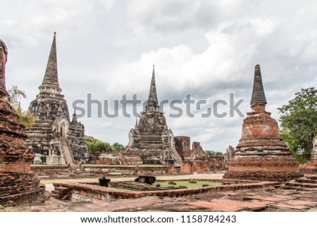 Sculpture Landscape of Ancient old pagoda is Famous Landmark old History Buddhist temple,Beautiful Wat Chai Watthanaram temple in ayutthaya Thailand
