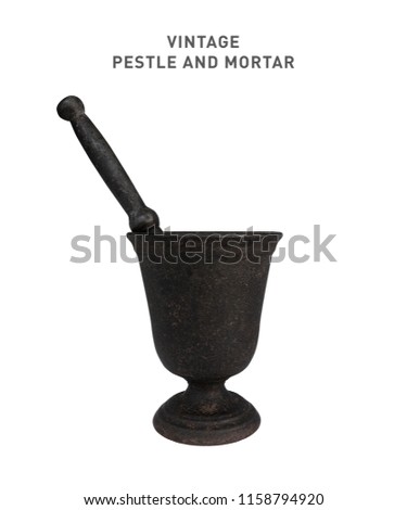An isolated photograph of a traditional mortar with a pestle.