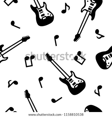 Guitar seamless pattern, black and white