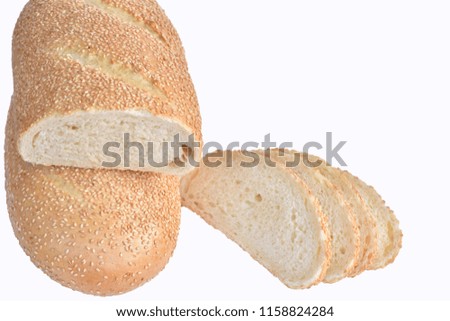 white bread with sesame seeds on white background,