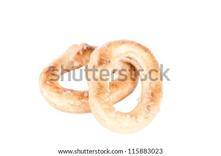 Crunchy pretzels on white background