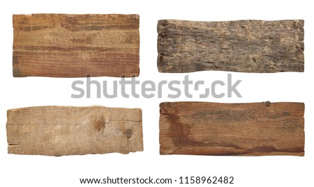 collection of various wooden sign board on white background