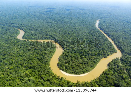 The Cononaco river in the Ecuadorian Amazon from the air Royalty-Free Stock Photo #115898944