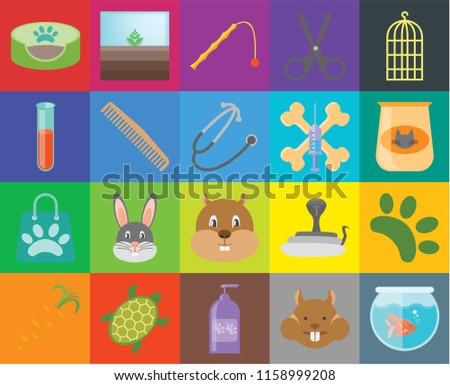 Set Of 20 icons such as Fishbowl, Hamster, Shampoo, Turtle, Carrot, Bird cage, Animal, Shopping bag, Comb, Treats, Pet bed, Cat food, Toy, transparency icon pack, pixel perfect