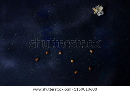 the creative image of the constellation of the dipper and the North star from grain popcorn