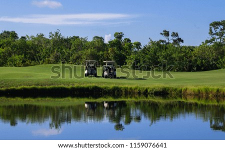 pair of golf carts on the course