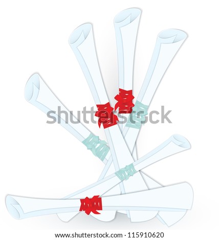 Vector illustration rolled paper tied with ribbons on white background