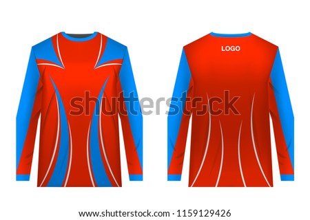 Templates of sportswear designs for sublimation printing. Uniforms for competitions, team games, corporate style, advertising campaigns. Jersey for motocross, mountain biking.