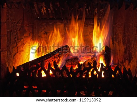 Flames of fire in a fireplace